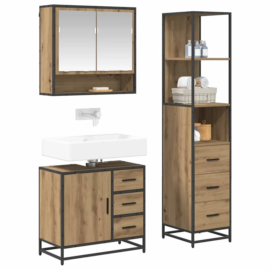Ensemble de mobilier de salle de bain 3 pc Chêne artisanal - 3