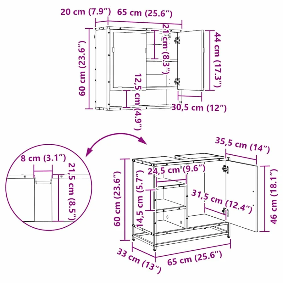 Ensemble de mobilier de salle de bain 2 pc Chêne artisanal - 18