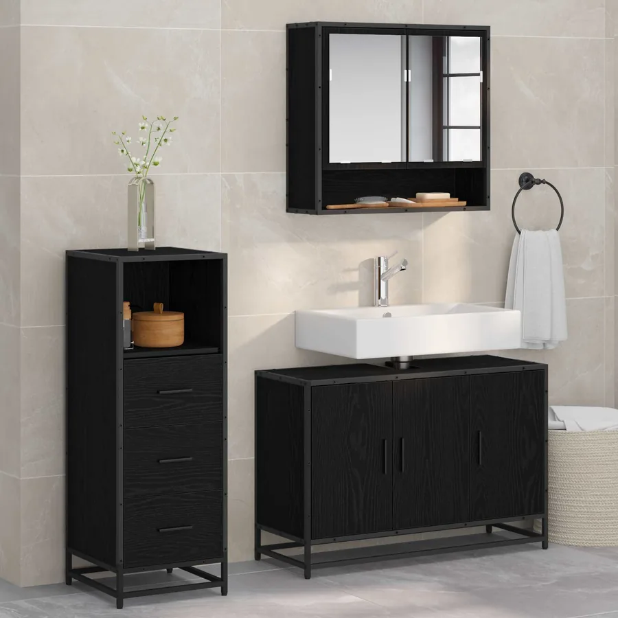 Ensemble de mobilier de salle de bain 3 pcs Chêne noir