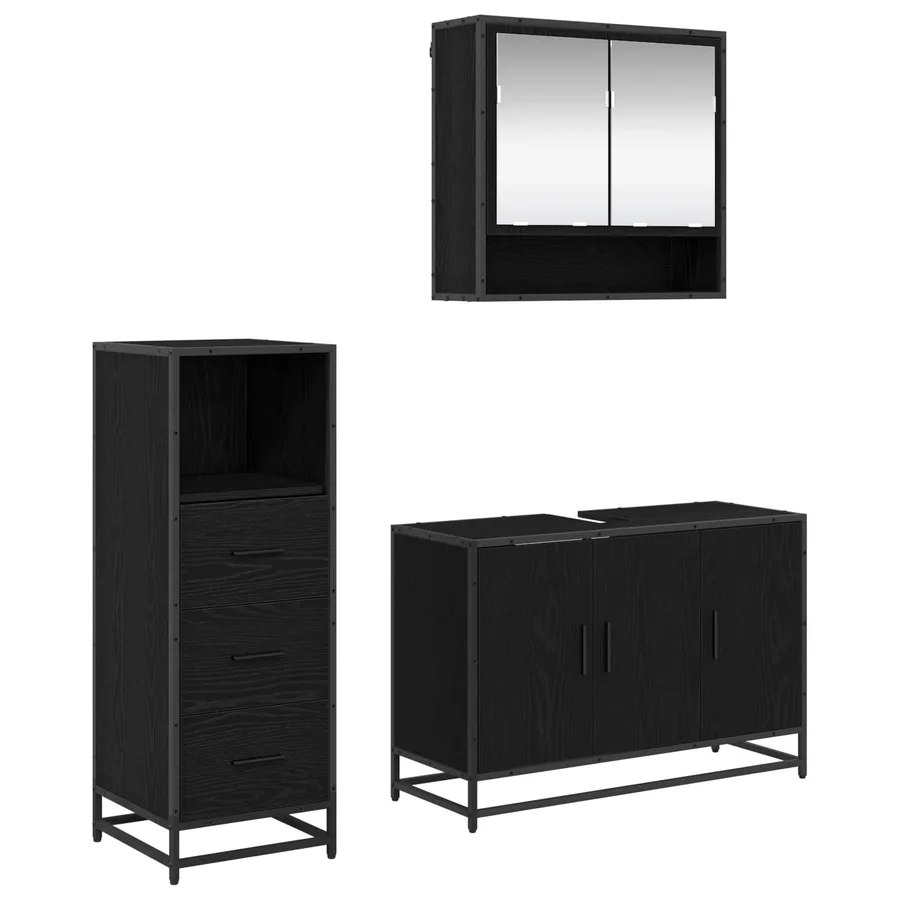 Ensemble de mobilier de salle de bain 3 pcs Chêne noir - 2