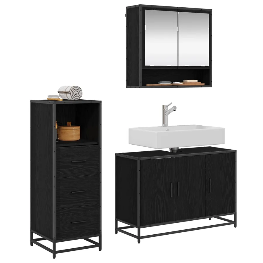 Ensemble de mobilier de salle de bain 3 pcs Chêne noir - 3