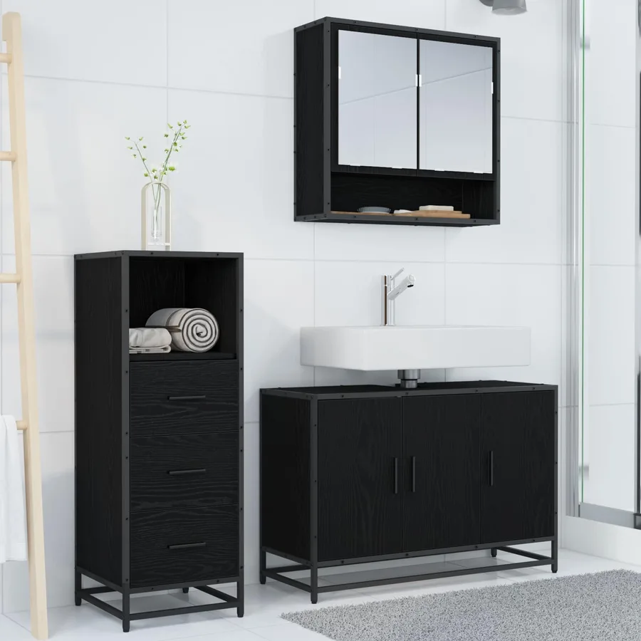 Ensemble de mobilier de salle de bain 3 pcs Chêne noir - 4