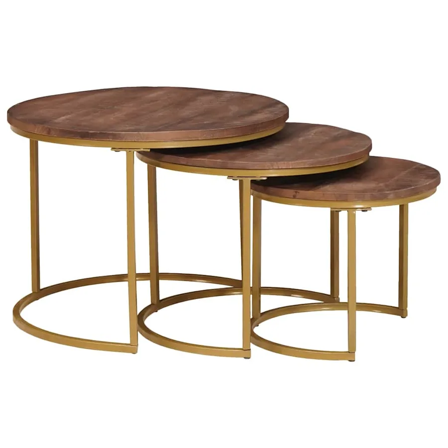 Tables basses gigognes 3 pcs Bois de mangue massif et acier - 4