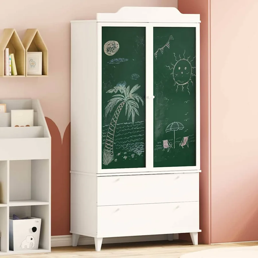 Armoire Tableau Noir avec tiroir ROROS Blanc 90 x 45 x 180 cm