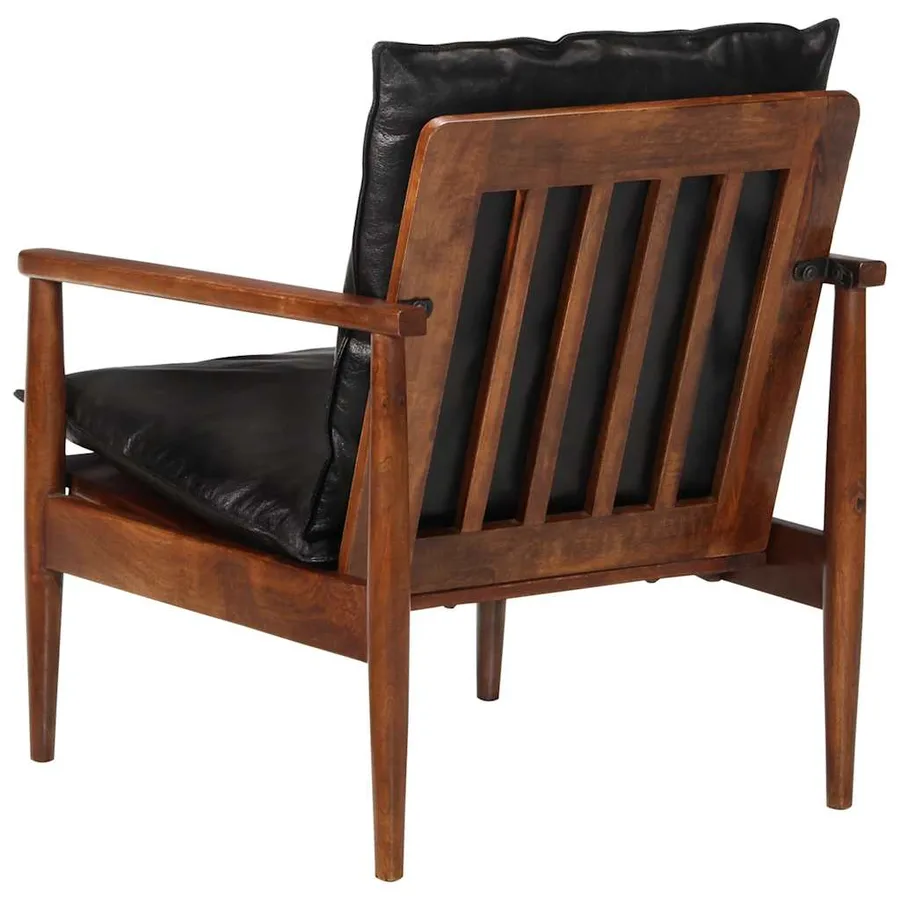Fauteuil noir cuir véritable et bois d'acacia solide - 10