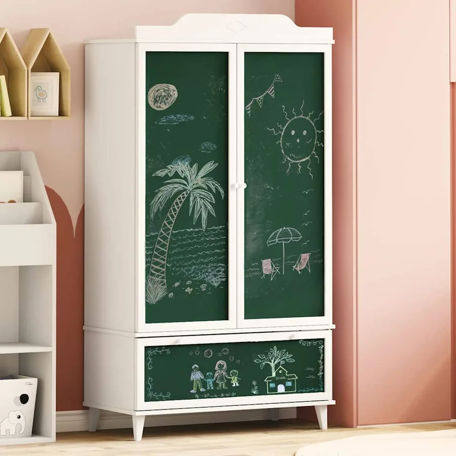 Armoire Tableau Noir avec tiroir ROROS Blanc 90 x 45 x 165 cm
