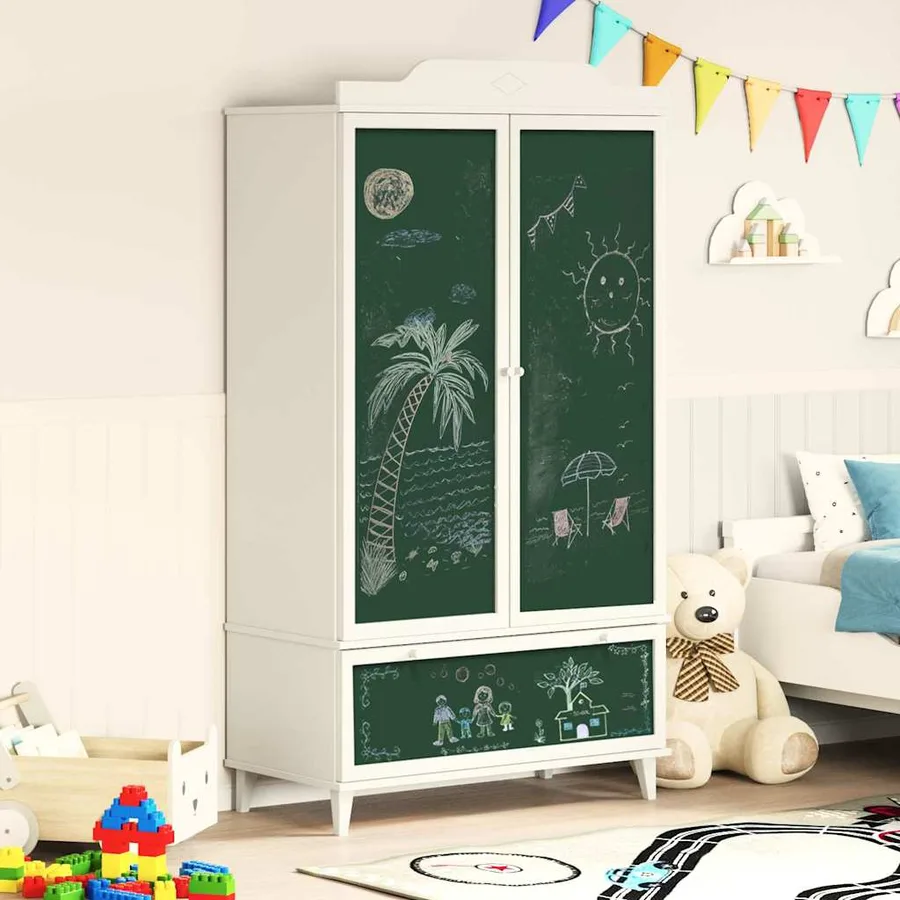 Armoire Tableau Noir avec tiroir ROROS Blanc 90 x 45 x 165 cm - 4