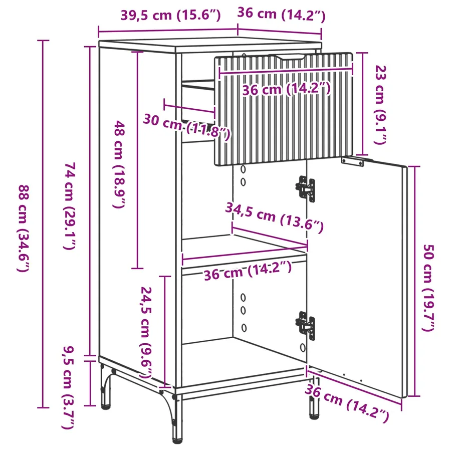 Cabinet de salle de bain Chêne fumé 39,5 x 36 x 88 cm - 16