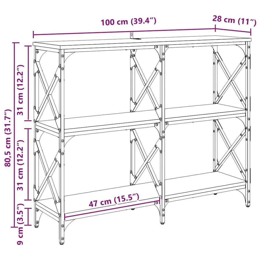 Table console Chêne artisanal 100 x 28 x 80,5 cm - 14