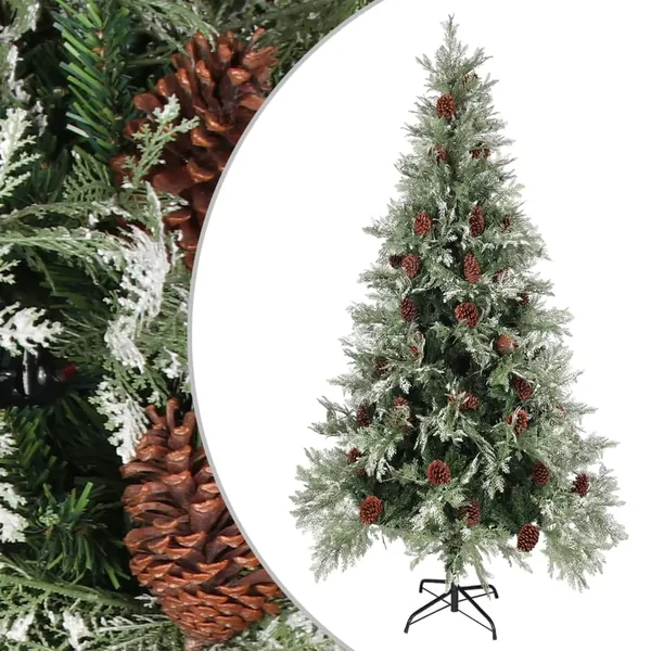 Sapin de Noël avec pommes de pin Vert et blanc 225 cm PVC et PE