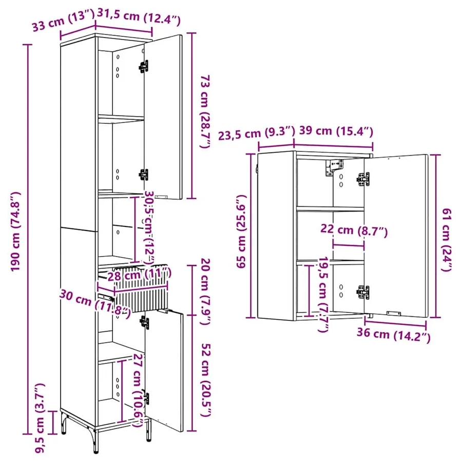 Ensemble de mobilier de salle de bain avec porte Blanc brillant - 17