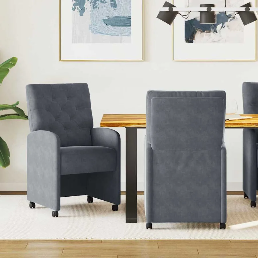 Chaises de Salle à Manger avec Roues 2 pcs Gris foncé Velours