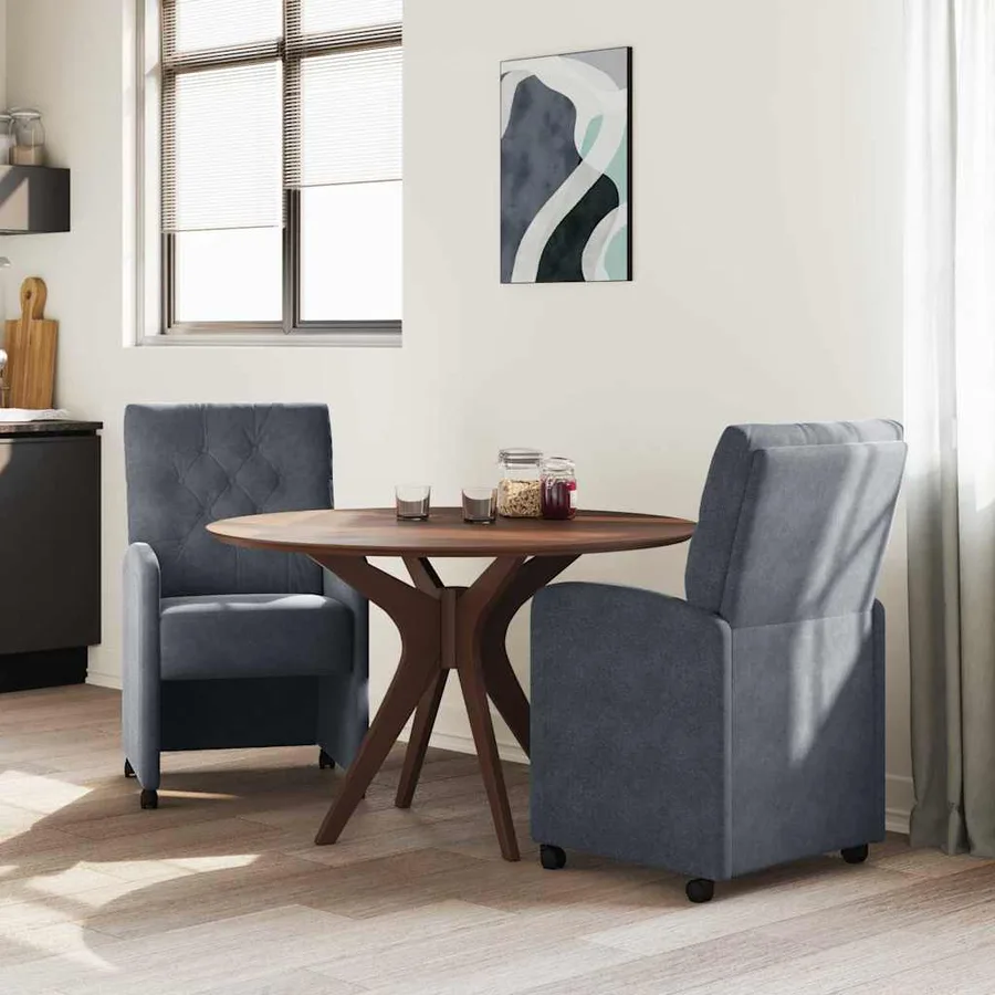 Chaises de Salle à Manger avec Roues 2 pcs Gris foncé Velours - 3