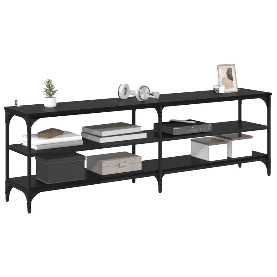 Meuble TV Chêne noir 160 x 30 x 50 cm Bois d'ingénierie et fer - 3