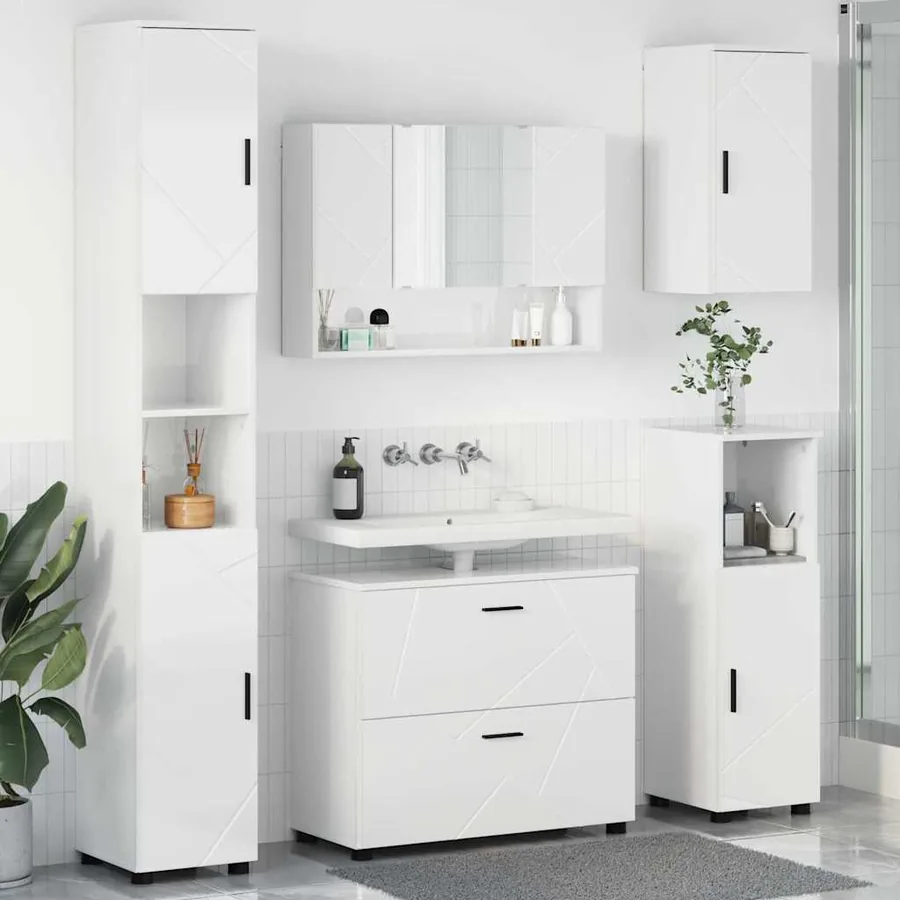 Ensemble de mobilier de salle de bain 5 pcs Blanc brillant