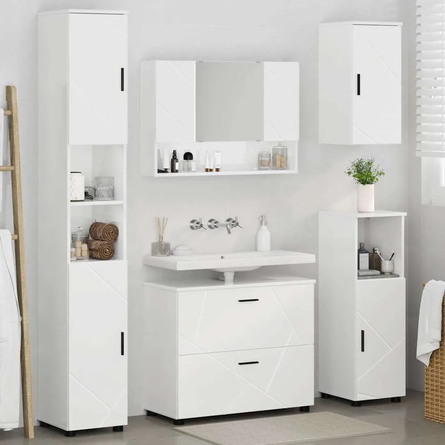 Ensemble de mobilier de salle de bain 5 pcs Blanc brillant - 4