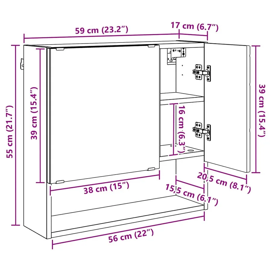 Armoire Miroir Chêne brun 59 x 17 x 55 cm Bois d'ingénierie - 12