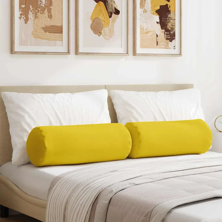 Coussins d'accent 2 pcs Jaune clair Ø 25 x 70 cm tissu