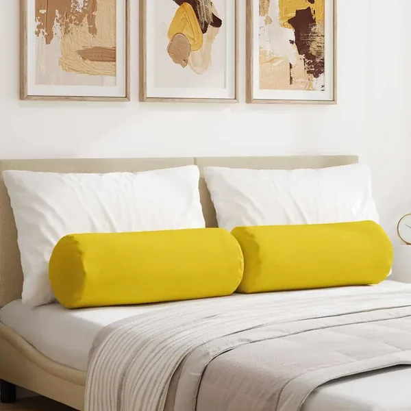 Coussins d'accent 2 pcs Jaune clair Ø 25 x 70 cm tissu