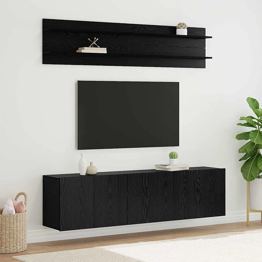 Unites TV Montage mural 6 pcs Chêne noir Bois d'ingénierie