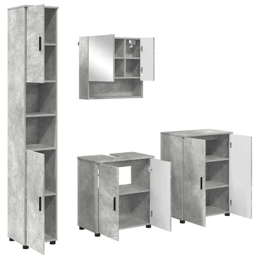 Ensemble de mobilier de salle de bain 4 pcs Gris béton - 2