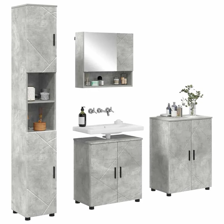 Ensemble de mobilier de salle de bain 4 pcs Gris béton - 3