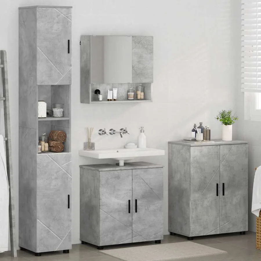 Ensemble de mobilier de salle de bain 4 pcs Gris béton - 4