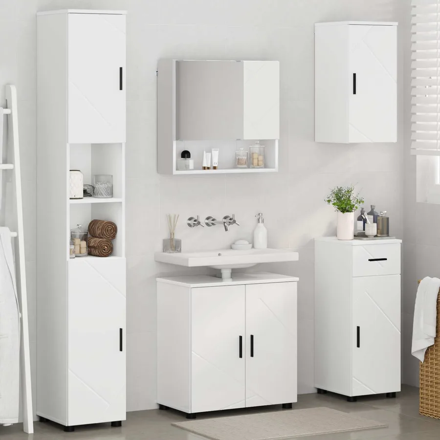 Ensemble de mobilier de salle de bain avec tiroir 5 pcs Blanc - 4