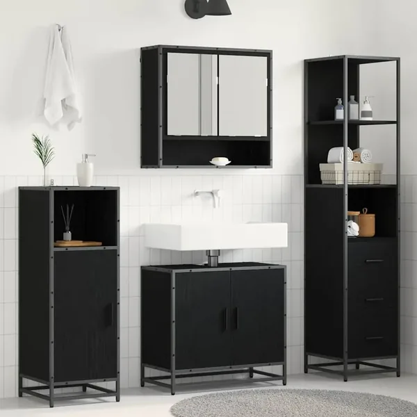 Ensemble de mobilier de salle de bain 3 pcs Chêne noir