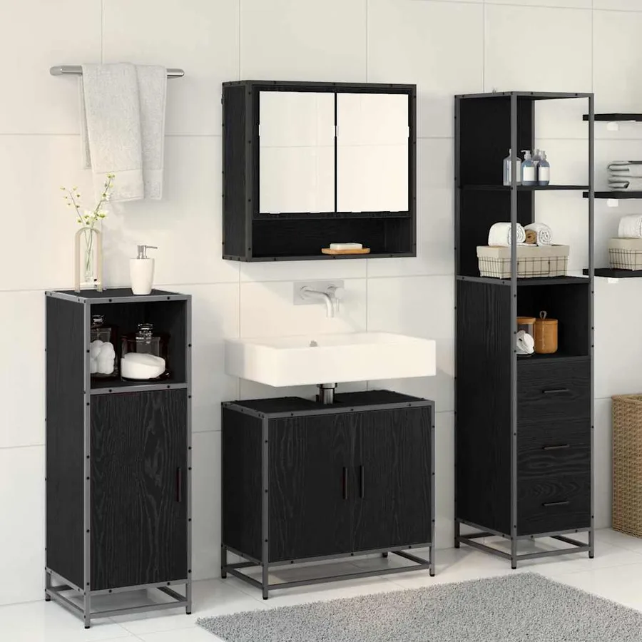 Ensemble de mobilier de salle de bain 3 pcs Chêne noir - 4