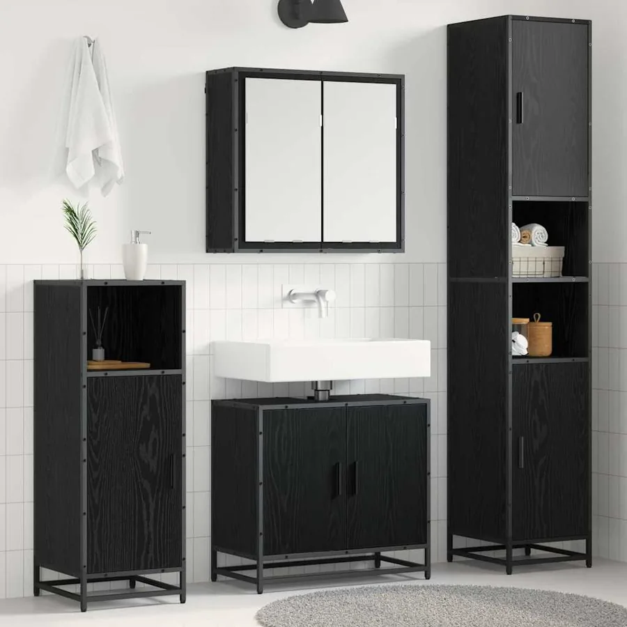 Ensemble de mobilier de salle de bain 3 pcs Chêne noir