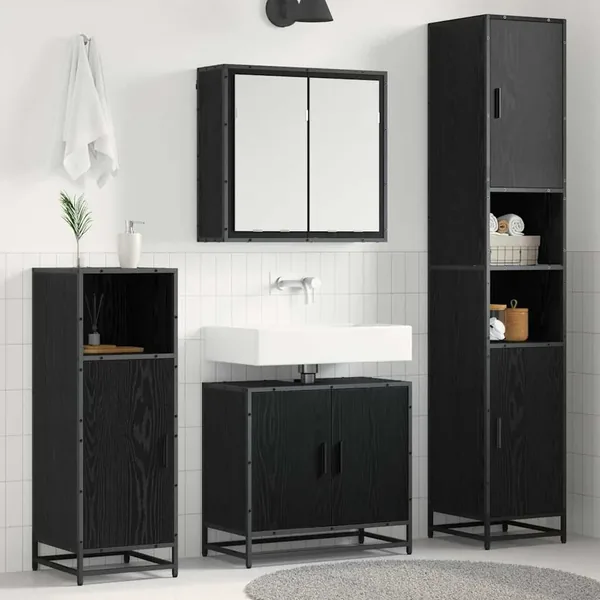 Ensemble de mobilier de salle de bain 3 pcs Chêne noir