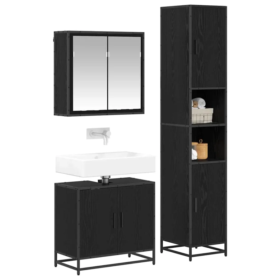 Ensemble de mobilier de salle de bain 3 pcs Chêne noir - 3