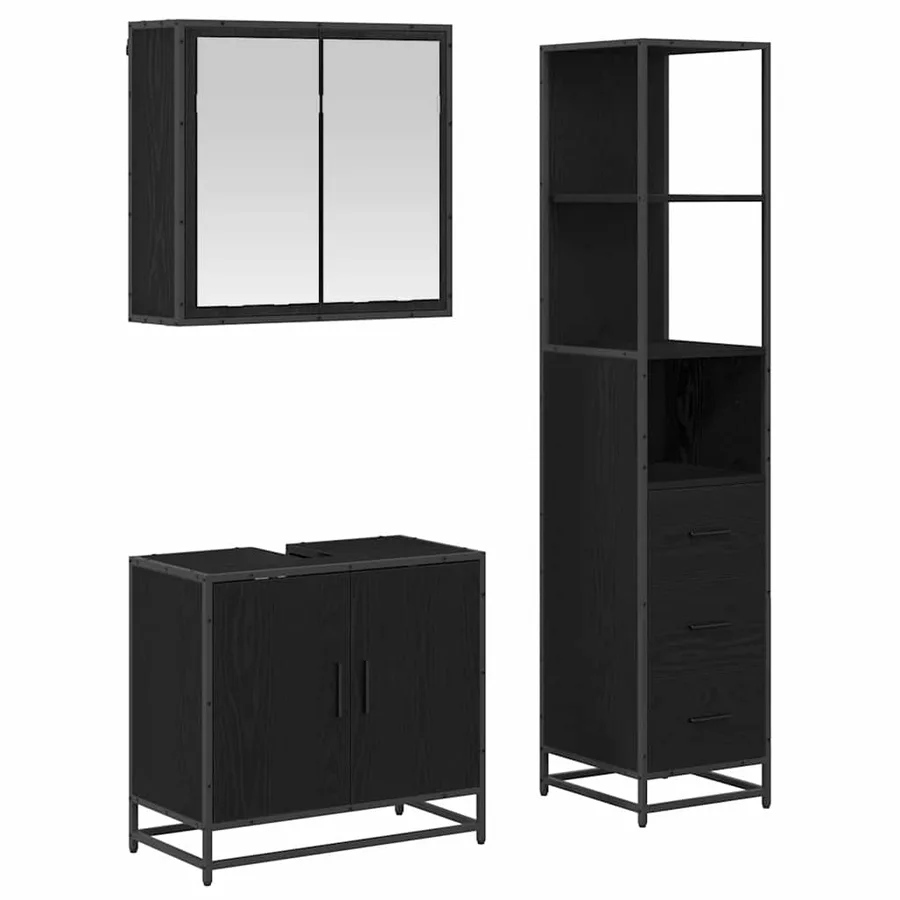 Ensemble de mobilier de salle de bain 3 pcs Chêne noir - 2
