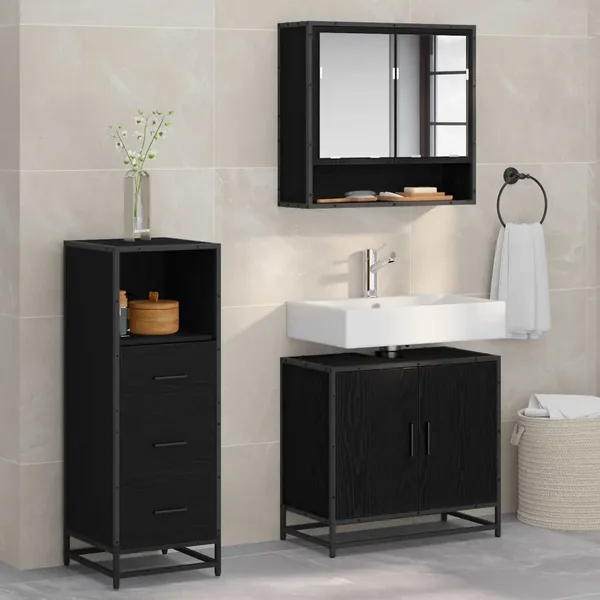 Ensemble de mobilier de salle de bain 3 pcs Chêne noir