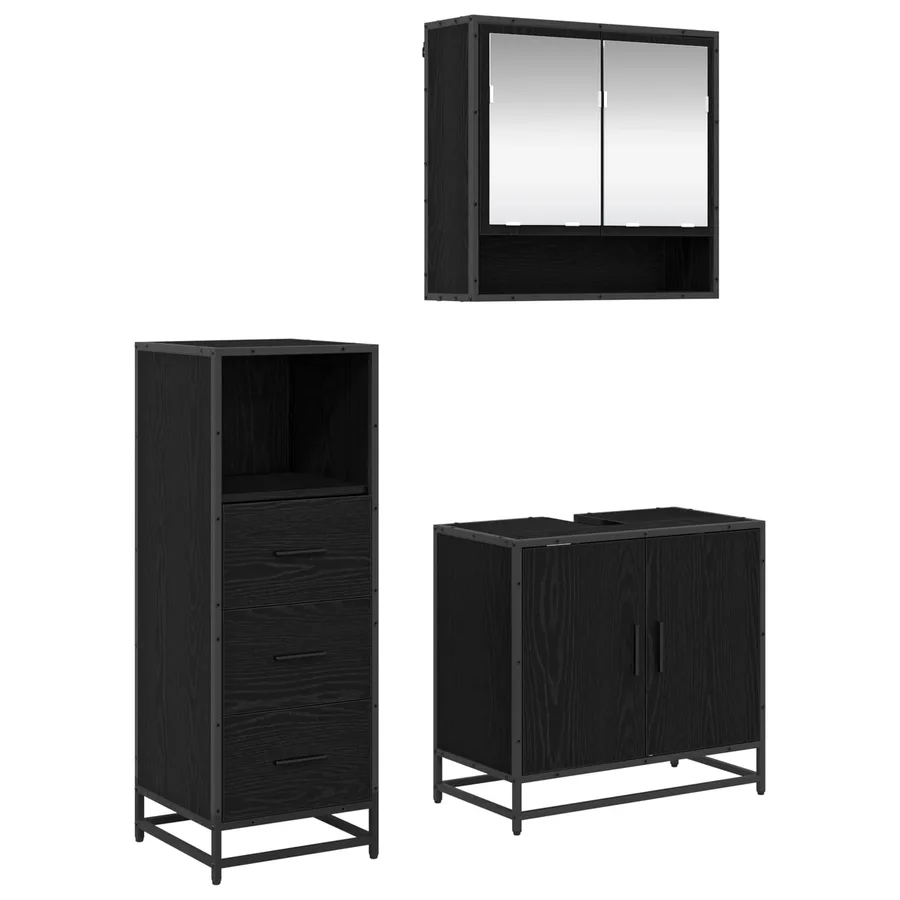 Ensemble de mobilier de salle de bain 3 pcs Chêne noir - 2