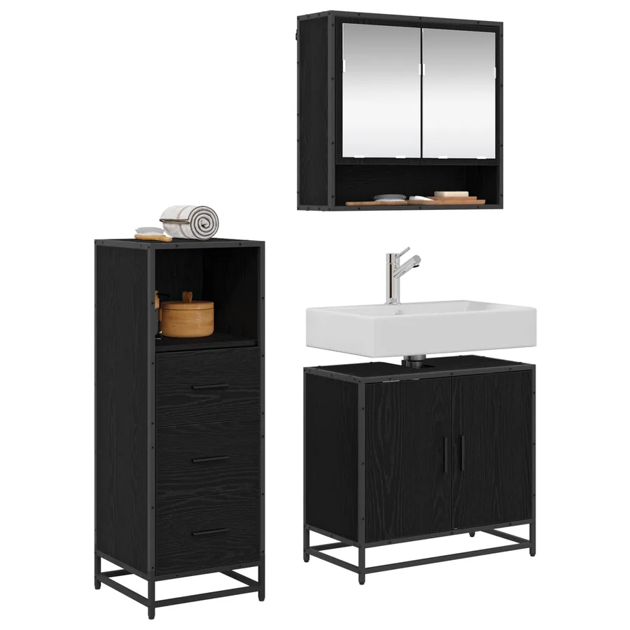Ensemble de mobilier de salle de bain 3 pcs Chêne noir - 3