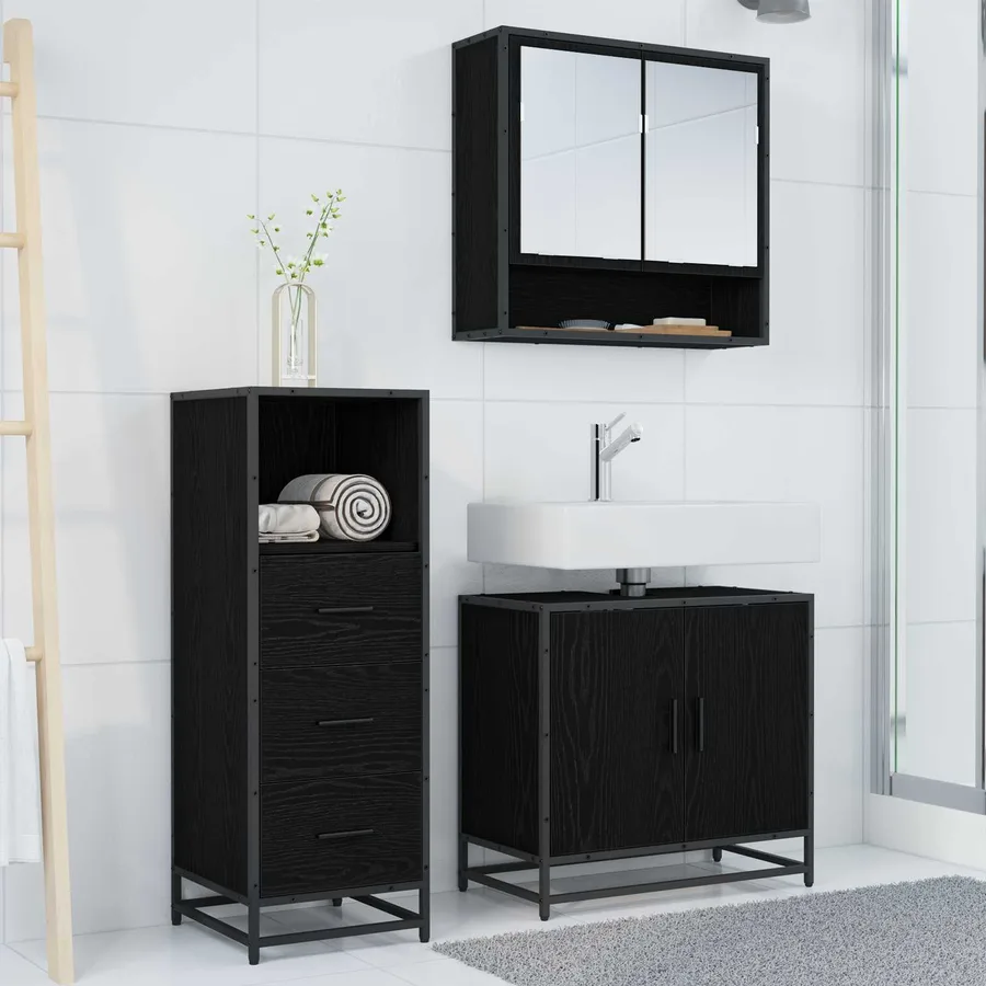 Ensemble de mobilier de salle de bain 3 pcs Chêne noir - 4