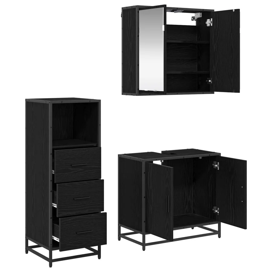 Ensemble de mobilier de salle de bain 3 pcs Chêne noir - 5