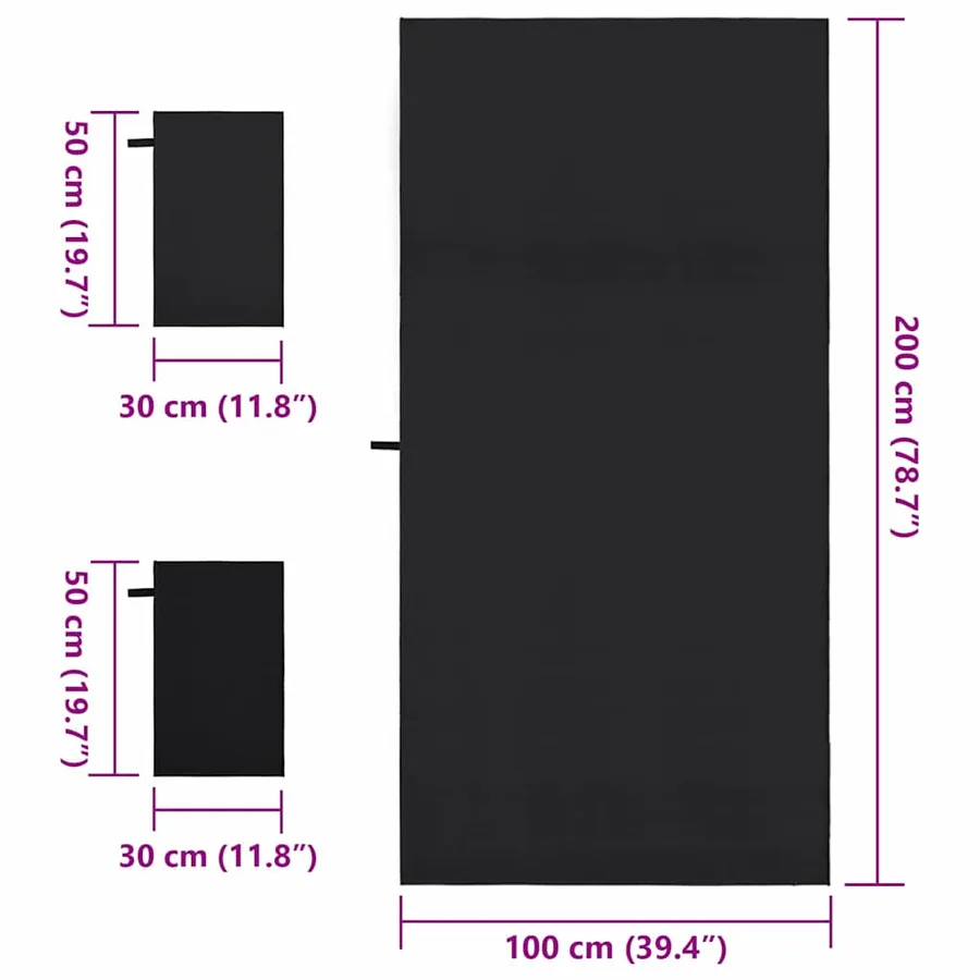 Set de serviettes de sport 3 pcs Noir Polyester et Polyamide - 8