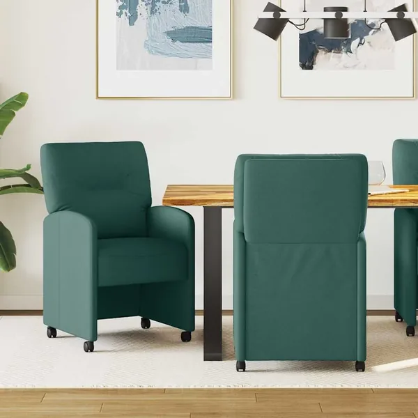 Chaises de Salle à Manger avec Roues 2 pcs Vert foncé tissu