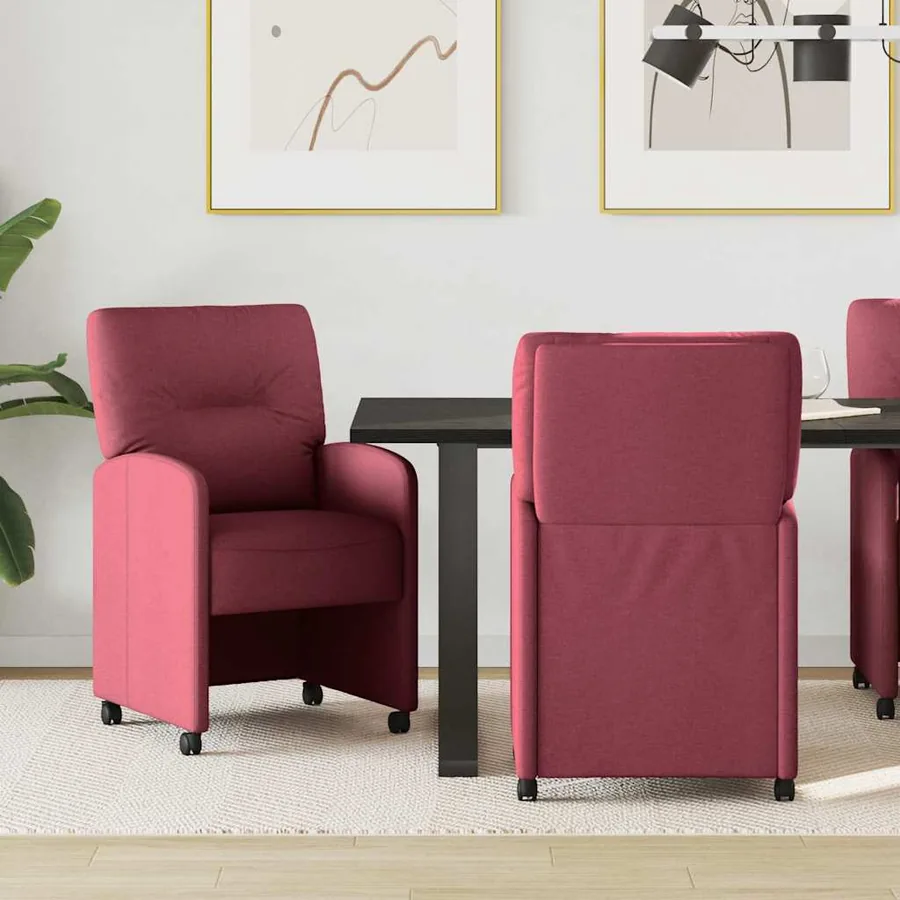 Chaises de Salle à Manger avec Roues 2 pcs Bordeaux tissu