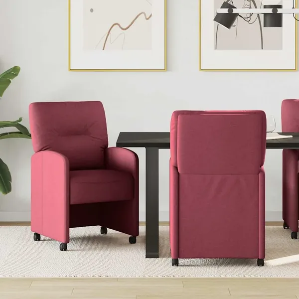 Chaises de Salle à Manger avec Roues 2 pcs Bordeaux tissu
