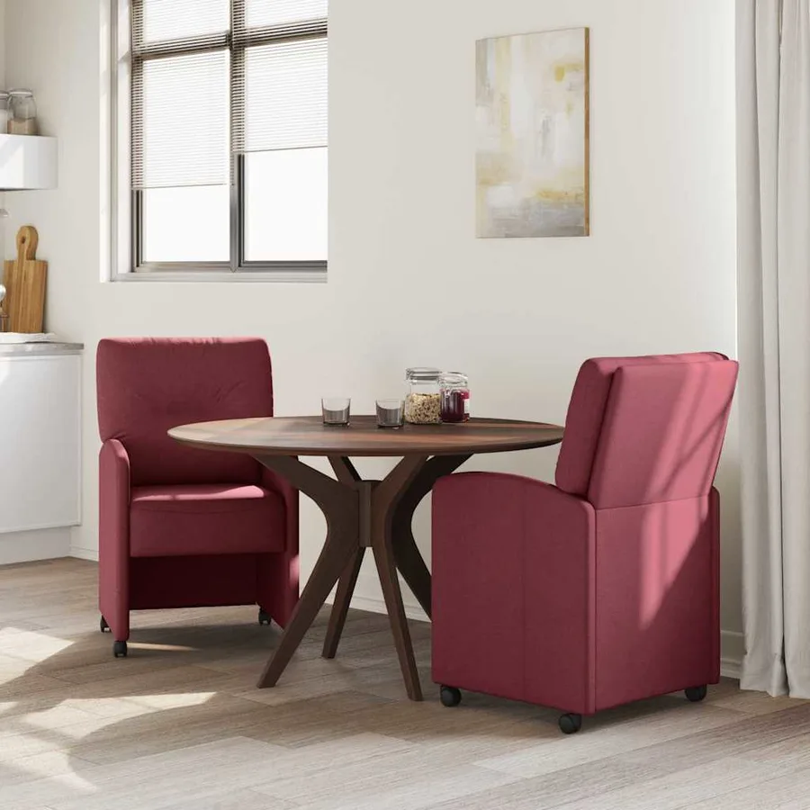 Chaises de Salle à Manger avec Roues 2 pcs Bordeaux tissu - 3