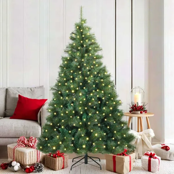Sapin de Noël artificiel avec 300 LED Vert 180 cm PE et PVC