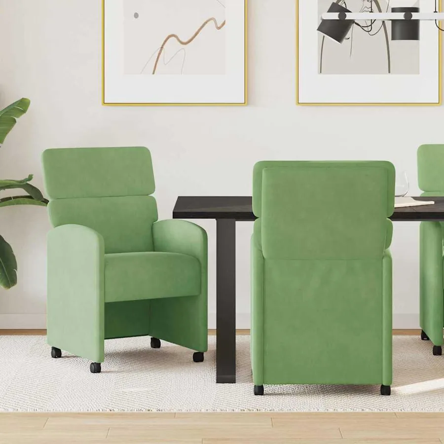 Chaises de Salle à Manger avec Roues 2 pcs Vert clair Velours