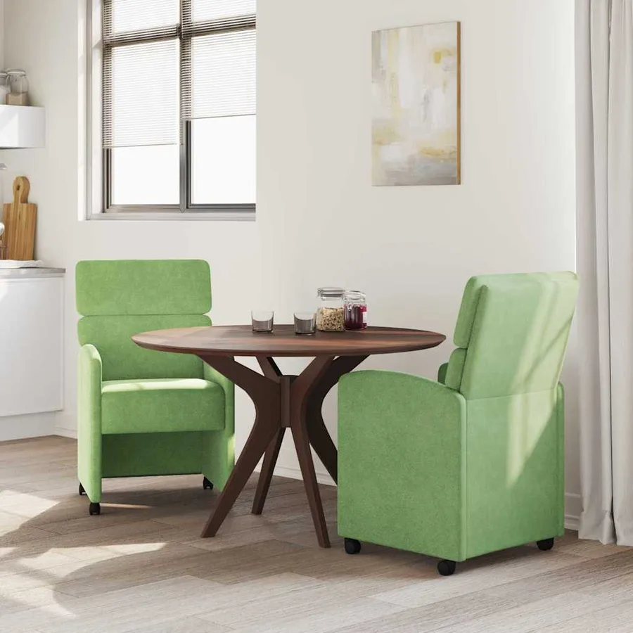 Chaises de Salle à Manger avec Roues 2 pcs Vert clair Velours - 3