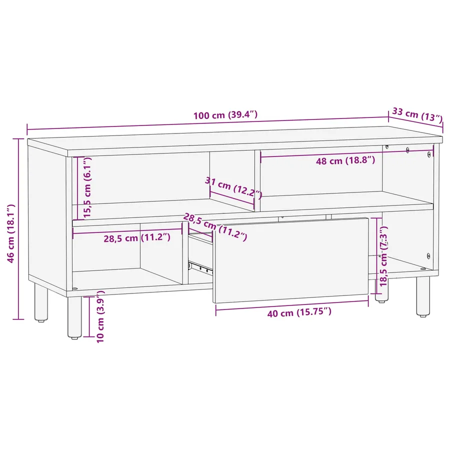 Meuble TV avec tiroir Finition Acacia Brun 100 x 33 x 46 cm - 11