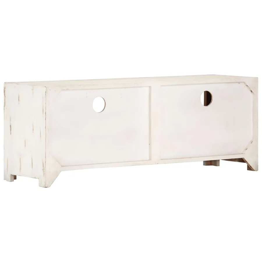 Meuble TV Bois massif d'acacia 110x30x40 cm Blanc - 4