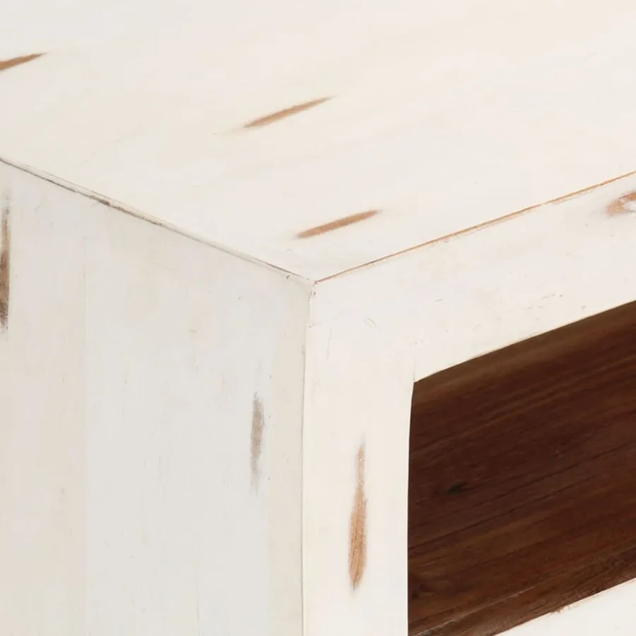 Meuble TV Bois massif d'acacia 110x30x40 cm Blanc - 5